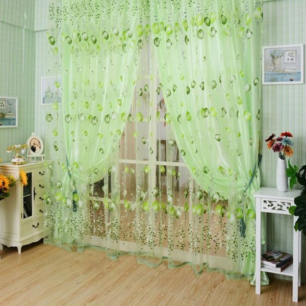 Tulip Print Curtain Bedroom Living Room Balcony Tulle Sunshade Curtain, Size: 100x200CM (Green) - Image 4