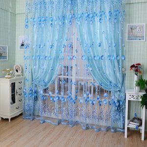 Tulip Print Curtain Bedroom Living Room Balcony Tulle Sunshade Curtain, Size: 100x200CM With Bead (Blue)