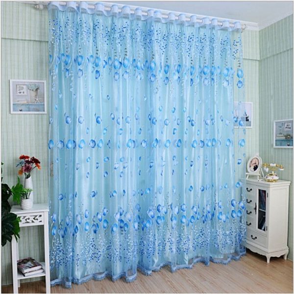 Tulip Print Curtain Bedroom Living Room Balcony Tulle Sunshade Curtain, Size: 100x200CM With Bead (Blue) - Image 3