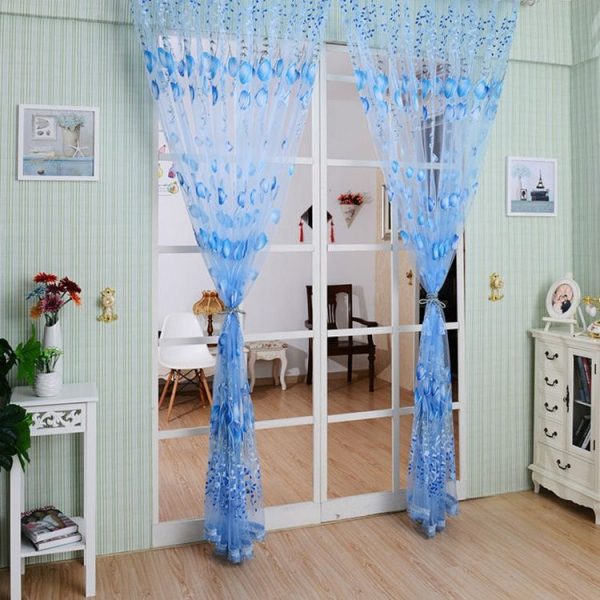 Tulip Print Curtain Bedroom Living Room Balcony Tulle Sunshade Curtain, Size: 100x200CM With Bead (Blue) - Image 4