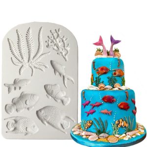 2 PCS Fondant Chocolate Dry Pes Fish Model Marine Animal Silicone Mould (Gray 50-1138)