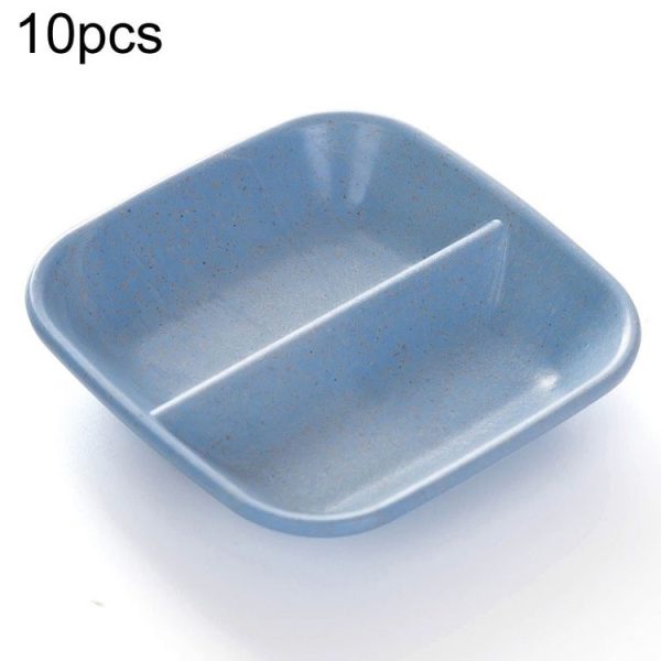 10pcs Kitchen Accessories 2 In 1 Seasoning Sauce Dishes Wheat Straw Salad Saucer Bowl (Blue)