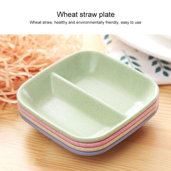 10pcs Kitchen Accessories 2 In 1 Seasoning Sauce Dishes Wheat Straw Salad Saucer Bowl (Blue) - Image 2