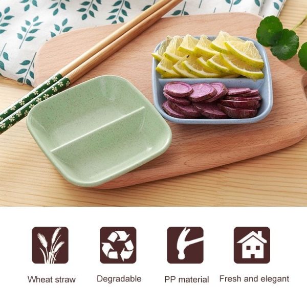 10pcs Kitchen Accessories 2 In 1 Seasoning Sauce Dishes Wheat Straw Salad Saucer Bowl (Blue) - Image 4