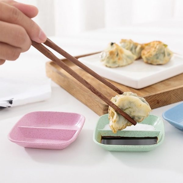 10pcs Kitchen Accessories 2 In 1 Seasoning Sauce Dishes Wheat Straw Salad Saucer Bowl (Blue) - Image 6