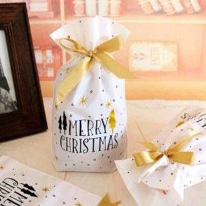 10 PCS Christmas Gift Bags Candy Bags For Merry Christmas (White)