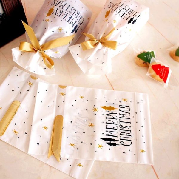 10 PCS Christmas Gift Bags Candy Bags For Merry Christmas (White) - Image 3