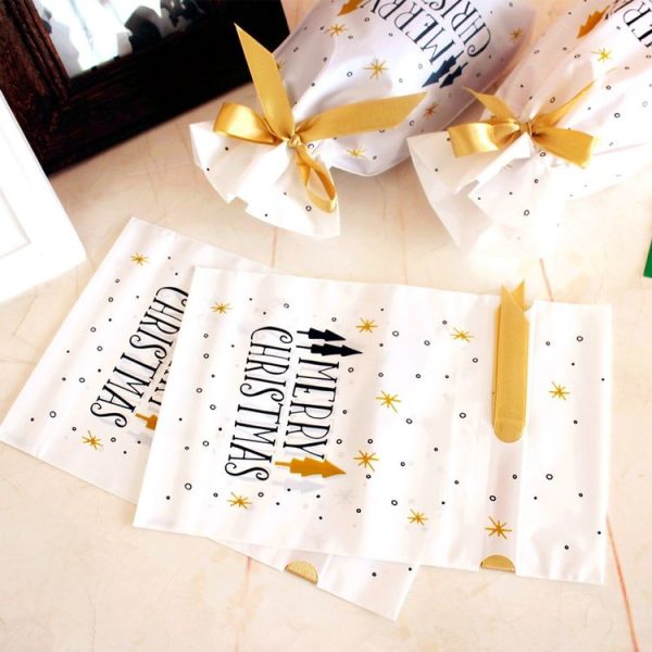 10 PCS Christmas Gift Bags Candy Bags For Merry Christmas (White) - Image 4