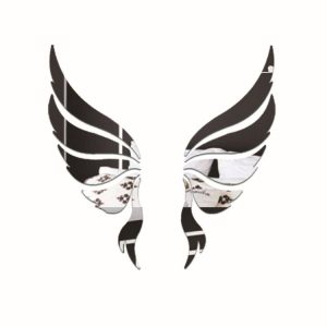 Crystal Three Dimensional Decorative Wall Stickers Angel Wings Bedroom Decorative Mirror (Black)