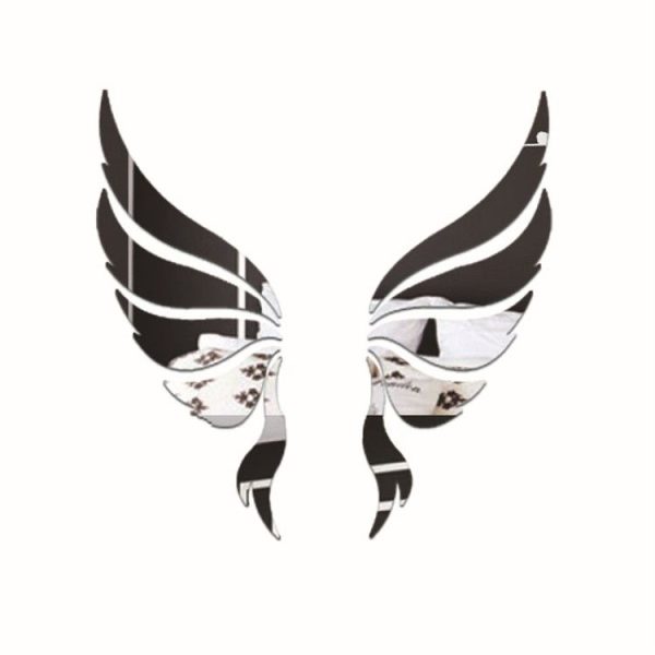 Crystal Three Dimensional Decorative Wall Stickers Angel Wings Bedroom Decorative Mirror (Black)