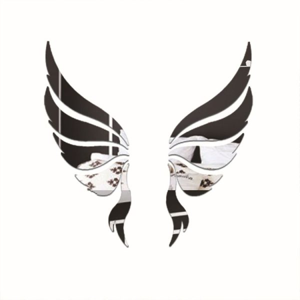Crystal Three Dimensional Decorative Wall Stickers Angel Wings Bedroom Decorative Mirror (Black) - Image 2