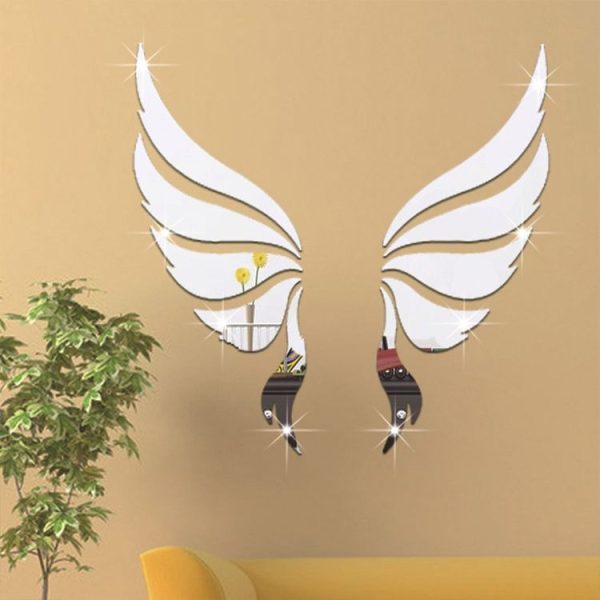 Crystal Three Dimensional Decorative Wall Stickers Angel Wings Bedroom Decorative Mirror (Black) - Image 4