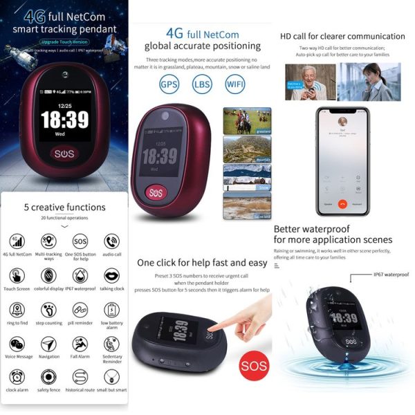 REACHFAR RF-V45-A Mini Touch Screen GPS Smart Tracker Pendant, Support SOS / Camera / Health Management / Video Calling / 4G LTE, For Asia / Europe / Africa / Australia (Black) - Image 3