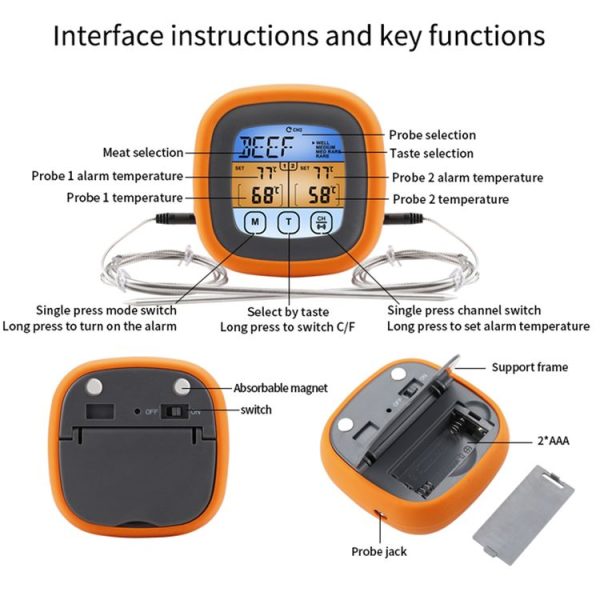 TS-6601-2 Kitchen Baking Touch Digital Double-Needle Color Screen Food Thermometer - Image 2