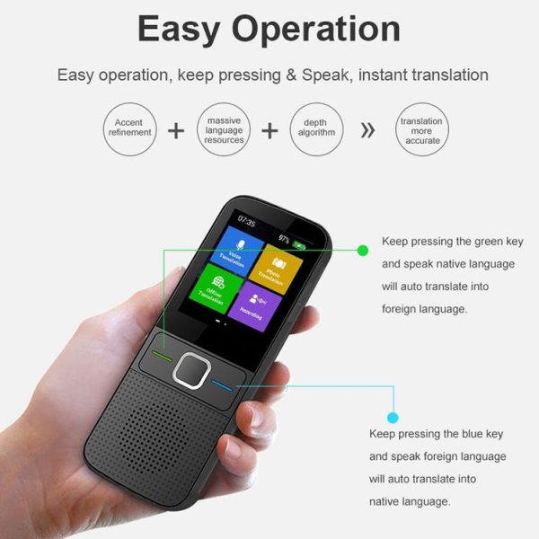 T10 Portable WIFI Smart Voice Translator Smart Business Travel Real Time AI Translator Translation Machine (Black) - Image 3