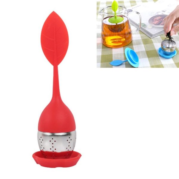 Stainless Steel Leaf Shape Silicone Tea Bag Tea Strainers (Red)