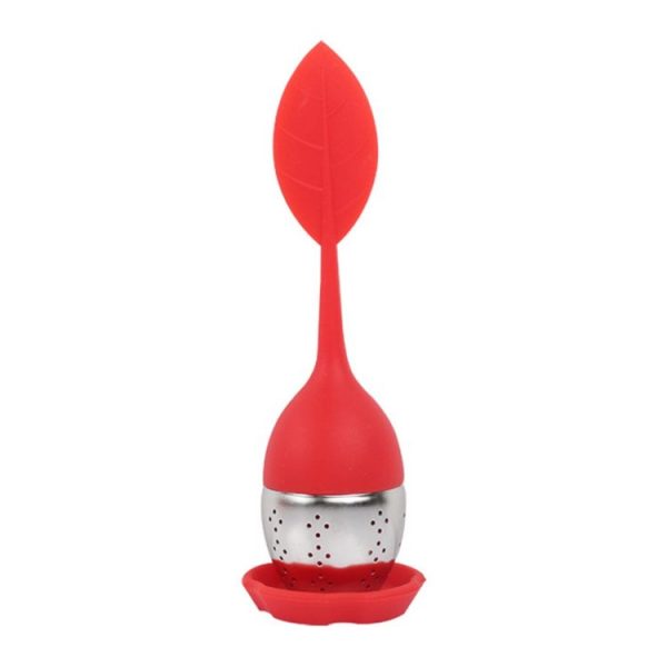 Stainless Steel Leaf Shape Silicone Tea Bag Tea Strainers (Red) - Image 2