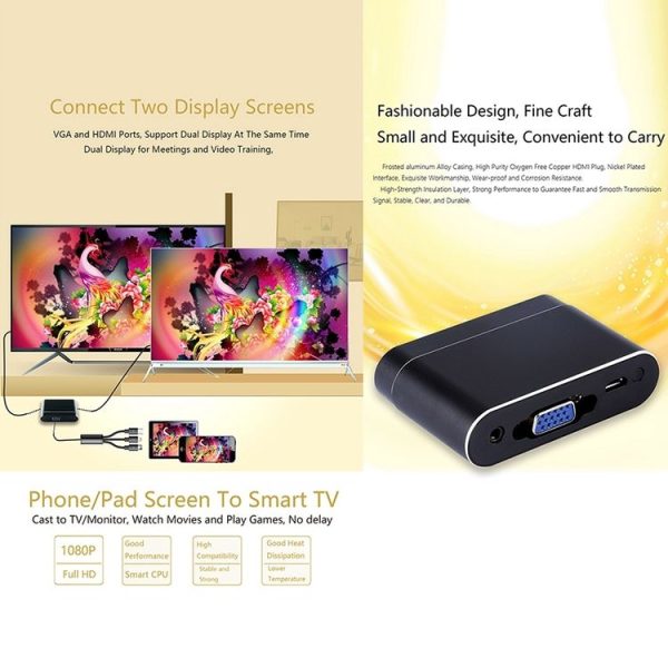 WeCast L9 Wired Display Dongle Smart Dual Display Monitors Mirroring VGA & HDMI Airplay Miracast TV Receiver (Black) - Image 8
