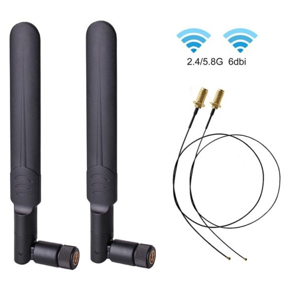2 x 6dBi 2.4GHz 5GHz Dual Band WiFi RP-SMA Male Antenna + 2 x 35CM RP-SMA IPEX MHF4 Pigtail Cable for M.2 NGFF WiFi WLAN Card (Black) - Image 2