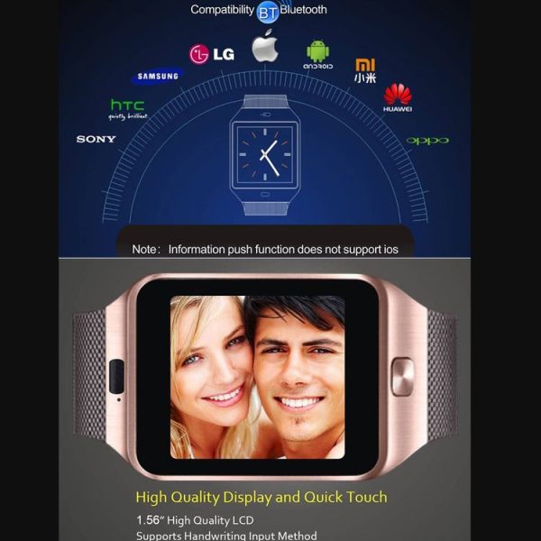 DZ09 1.56 inch Screen Bluetooth 3.0 Android 4.1 OS Above Smart Watch Phone with Bluetooth Call & Call Reminder & Sleep Monitor & Pedometer & Sedentary Reminder & Calendar & SMS & Audio and Video Player & Anti-loss Function (Gold) - Image 6