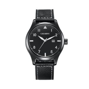 CAGARNY 6862 Round Dial Alloy Case Fashion Men Quartz Watch with PU Leather Band (Black)