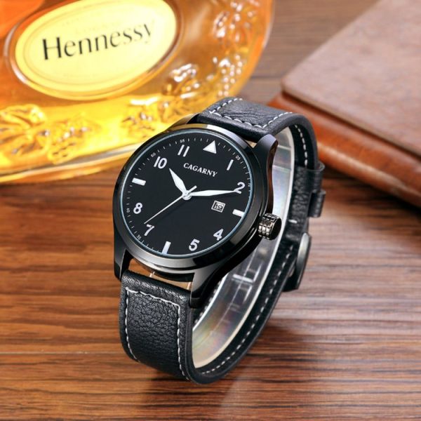CAGARNY 6862 Round Dial Alloy Case Fashion Men Quartz Watch with PU Leather Band (Black) - Image 3