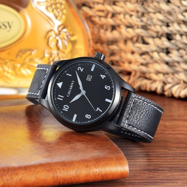 CAGARNY 6862 Round Dial Alloy Case Fashion Men Quartz Watch with PU Leather Band (Black) - Image 4