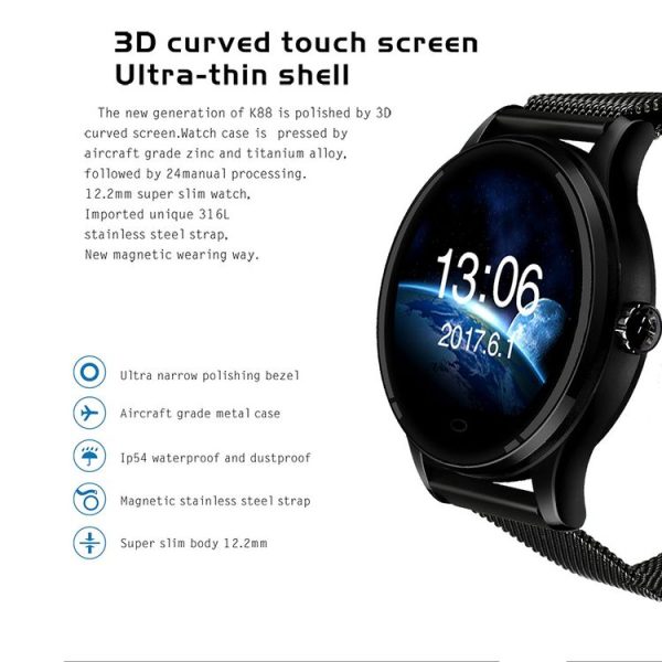 K88 1.22 inch Screen Display Bluetooth Smart Watch, IP54 Waterproof, Support Pedometer / Heart Rate Monitor / Real-time Weather / WeChat Reminder, Compatible with Android and iOS Phones (Gold) - Image 6