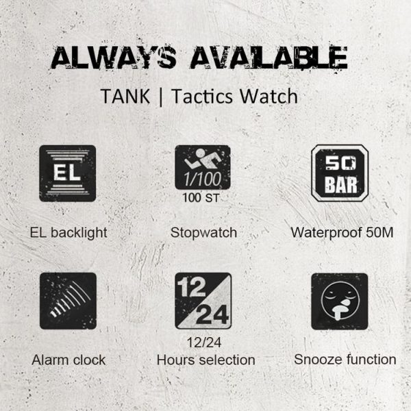TANK North Edge Men Fashion Professional Military Army Outdoor Sport Waterproof Running Swimming Smart Digital Watch (Black) - Image 3