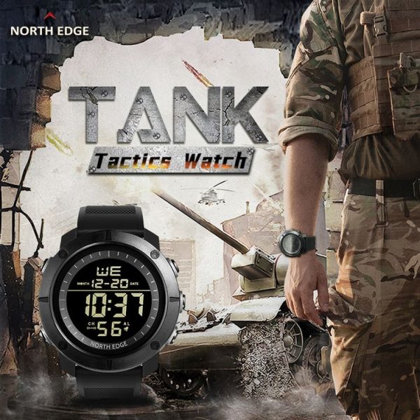 TANK North Edge Men Fashion Professional Military Army Outdoor Sport Waterproof Running Swimming Smart Digital Watch (Black) - Image 4