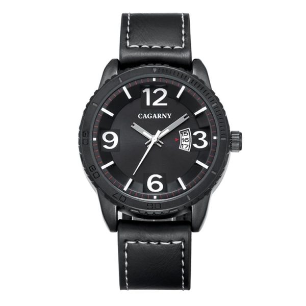 CAGARNY 9857 Fashion Quartz Movement Wrist Watch with Leather Band (Black)