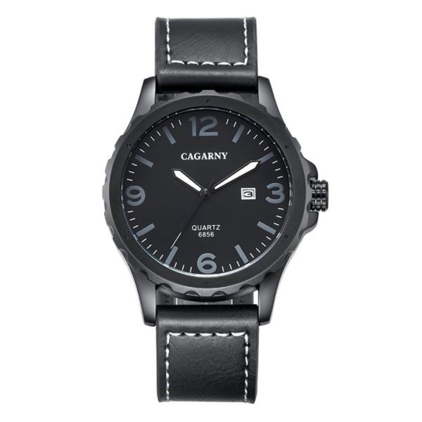 CAGARNY 6856 Fashion Quartz Movement Wrist Watch with Leather Band (Black)
