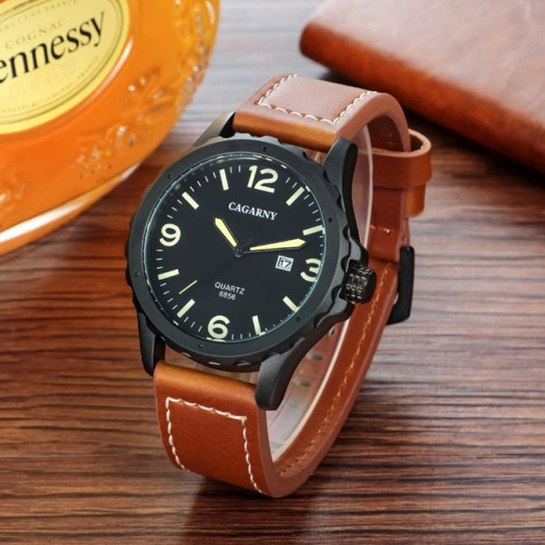 CAGARNY 6856 Fashion Quartz Movement Wrist Watch with Leather Band (Black) - Image 3