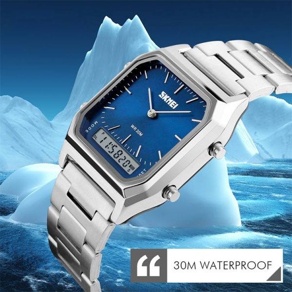 SKMEI 1220 Multifunctional Men Outdoor Business Noctilucent Waterproof Double Display Steel Watchband Wrist Watch (Gold) - Image 11