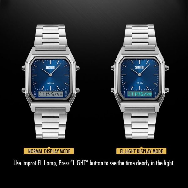 SKMEI 1220 Multifunctional Men Outdoor Business Noctilucent Waterproof Double Display Steel Watchband Wrist Watch (Gold) - Image 5