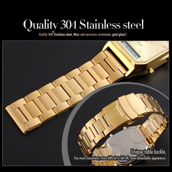 SKMEI 1220 Multifunctional Men Outdoor Business Noctilucent Waterproof Double Display Steel Watchband Wrist Watch (Gold) - Image 6