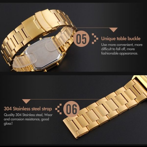 SKMEI 1220 Multifunctional Men Outdoor Business Noctilucent Waterproof Double Display Steel Watchband Wrist Watch (Gold) - Image 9