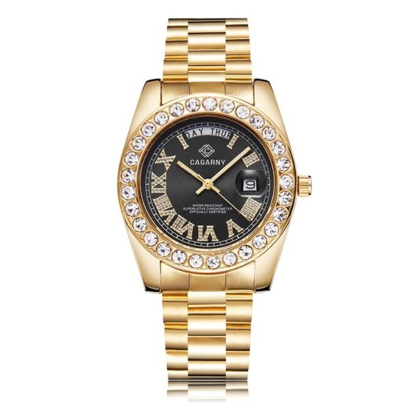 CAGARNY 6866 Fashion Life Waterproof Gold Steel Band Quartz Watch (Black) - Image 2