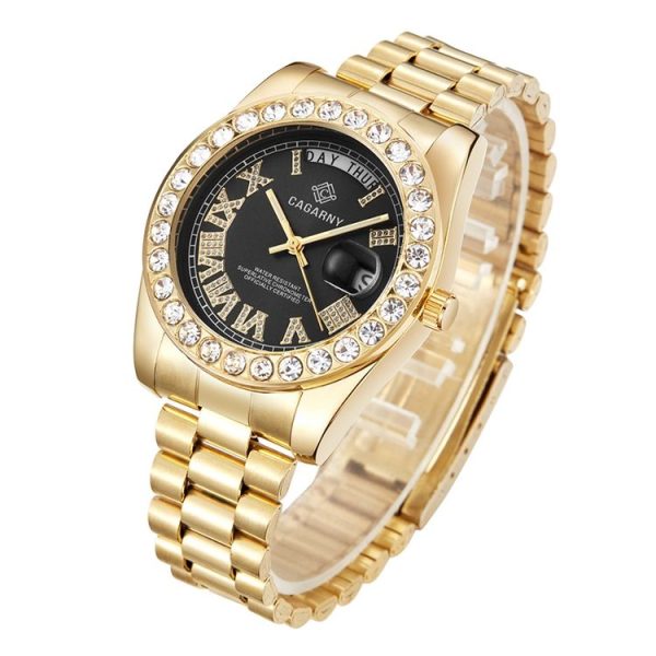 CAGARNY 6866 Fashion Life Waterproof Gold Steel Band Quartz Watch (Black) - Image 3