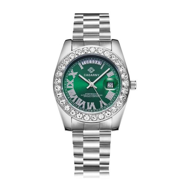 CAGARNY 6866 Fashion Life Waterproof Silver Steel Band Quartz Watch (Green)