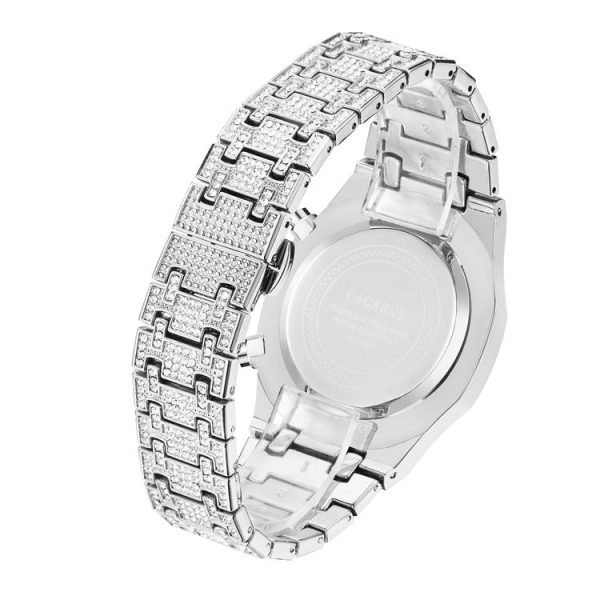 CAGARNY 6881 Diamond-studded Six-needles Guartz Dual Movement Watch Men Stainless Steel Strap Watch (Silver Shell White Dial) - Image 3