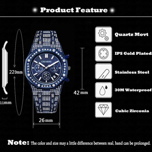 CAGARNY 6881 Diamond-studded Six-needles Guartz Dual Movement Watch Men Stainless Steel Strap Watch (Silver Shell White Dial) - Image 4