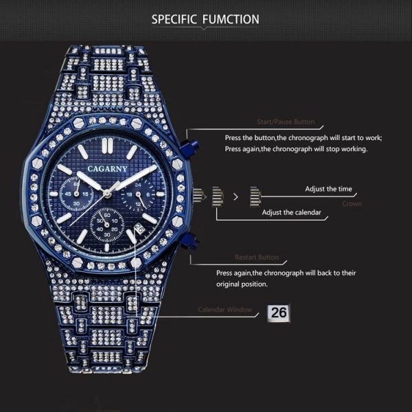 CAGARNY 6881 Diamond-studded Six-needles Guartz Dual Movement Watch Men Stainless Steel Strap Watch (Silver Shell White Dial) - Image 5