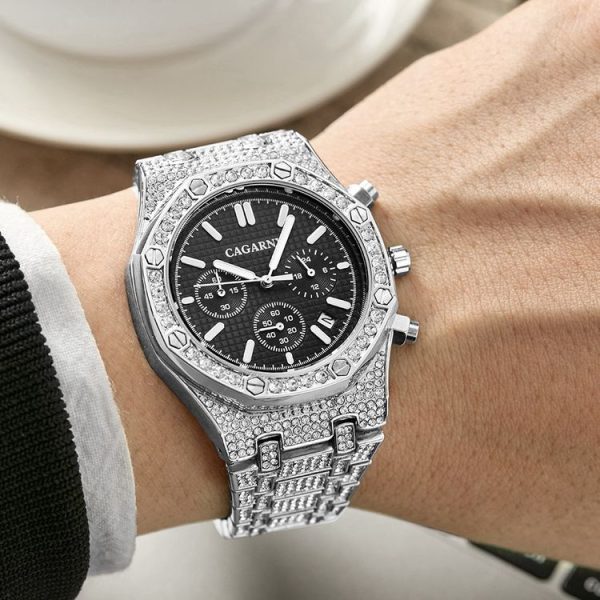 CAGARNY 6881 Diamond-studded Six-needles Guartz Dual Movement Watch Men Stainless Steel Strap Watch (Silver Shell White Dial) - Image 7