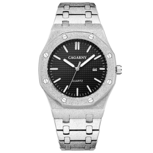 CAGARNY 6885 Octagonal Dial Quartz Dual Movement Watch Men Stainless Steel Strap Watch (Silver Shell Black Dial)