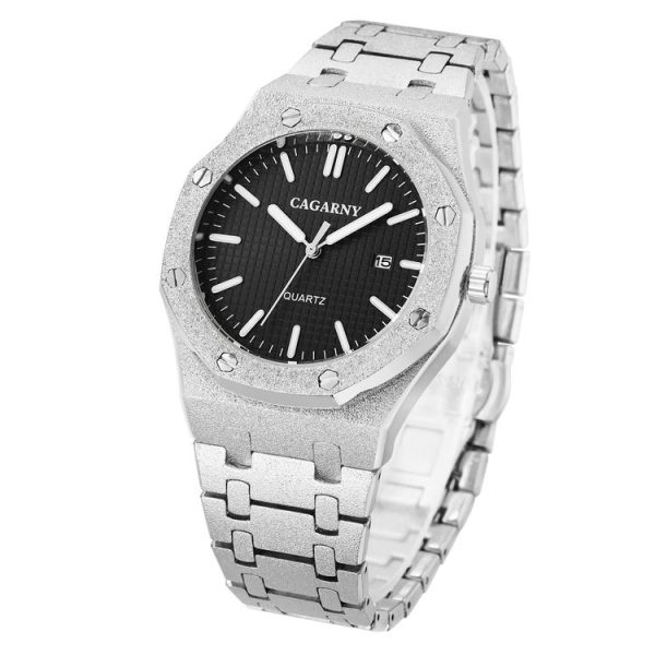 CAGARNY 6885 Octagonal Dial Quartz Dual Movement Watch Men Stainless Steel Strap Watch (Silver Shell Black Dial) - Image 2