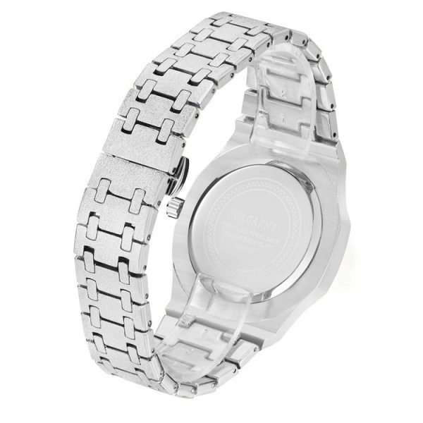 CAGARNY 6885 Octagonal Dial Quartz Dual Movement Watch Men Stainless Steel Strap Watch (Silver Shell Black Dial) - Image 3