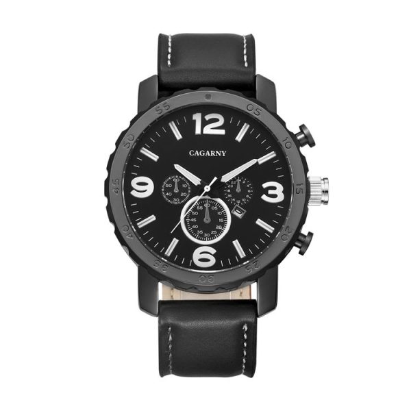 CAGARNY 6845 Fashion Dual Quartz Movement Wrist Watch with Leather Band (Black Band Black Window)