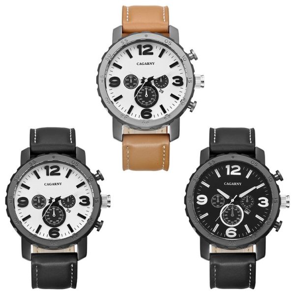 CAGARNY 6845 Fashion Dual Quartz Movement Wrist Watch with Leather Band (Black Band Black Window) - Image 2