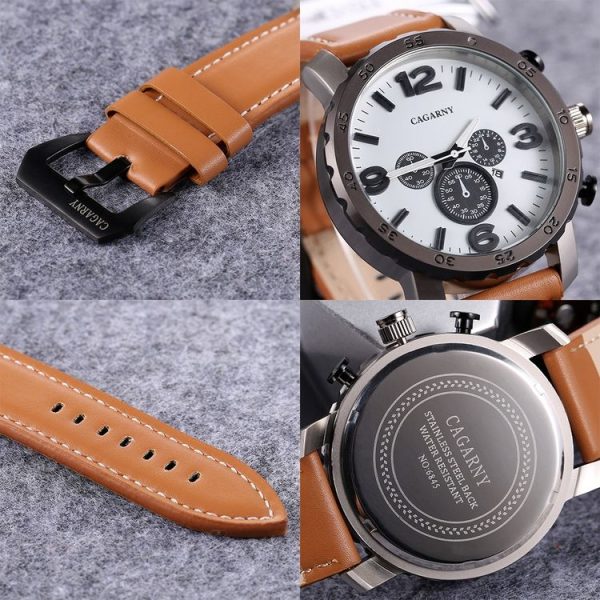 CAGARNY 6845 Fashion Dual Quartz Movement Wrist Watch with Leather Band (Black Band Black Window) - Image 4